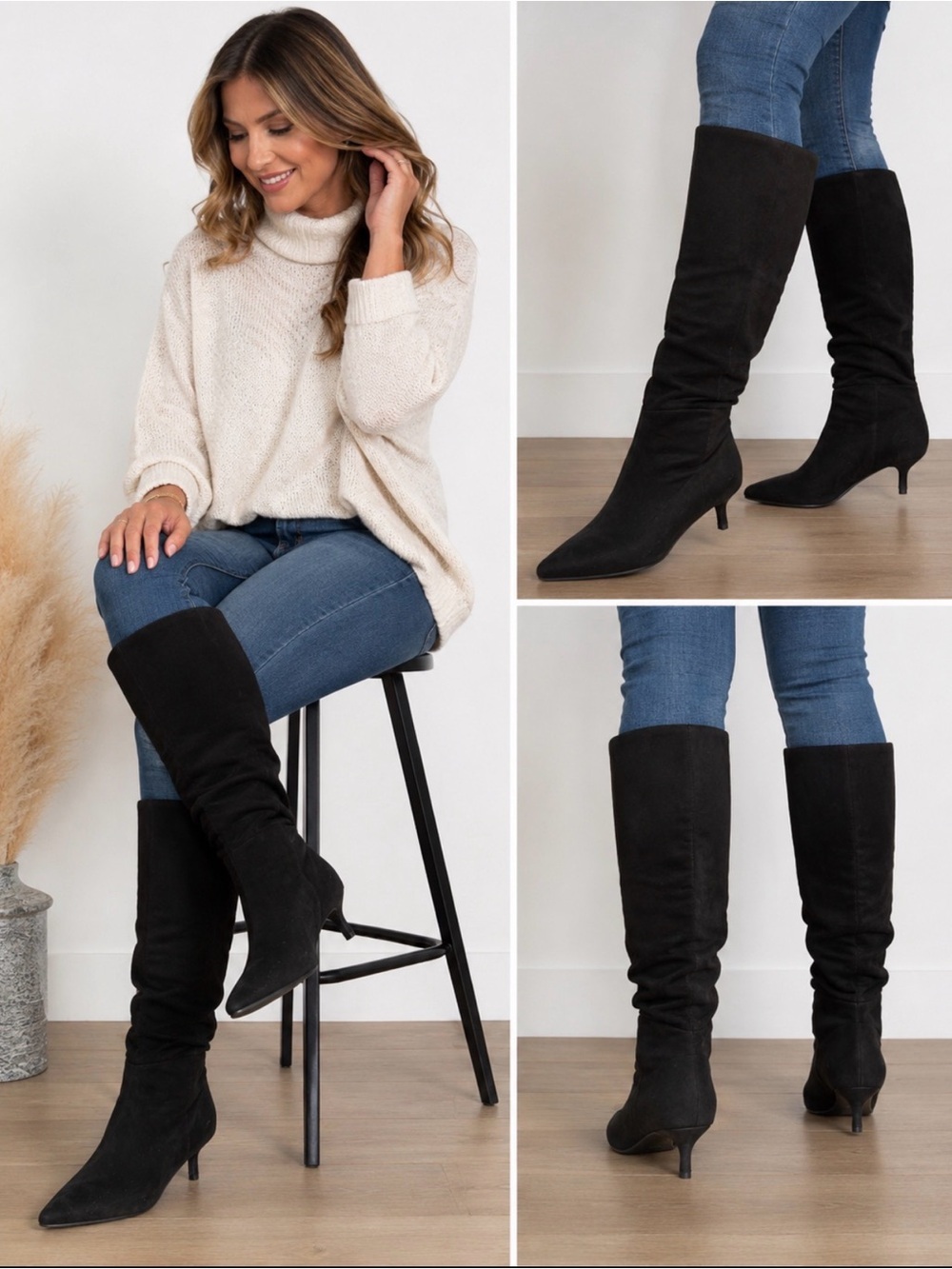 Bandolino Bodarwin Black Suede Leather Knee High Slouch Boots Women’s 7.5M